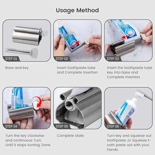 Toothpaste Tube Squeezer Dispenser, 1PCS Toothpaste Roller Squeezer Tool Metal Stainless Steel Tooth Paste Holder for Bathroom, Silver