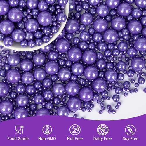 Edible Purple Pearl Sprinkles for Cake Decorating,Pearls Sugar Sprinkle,130g/4.58oz Mix Size,Baking Edible Cake Decorations Candy,Cupcake Toppers,Cookie Decorating Donuts Ice Cream Toppings,Wedding Birthday Mother's Day Party Supplies