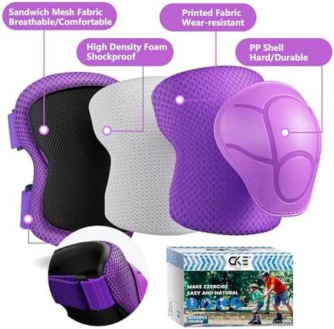 Knee Pads for Kids Knee Pads and Elbow Pads Toddler Protective Gear Set Kids Elbow Pads and Knee Pads for Girls Boys with Wrist Guards 3 in 1 for Skating Cycling Bike Rollerblading Scooter-Purple M