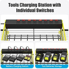 CCCEI Green Power Tool Organizer Wall Mount, Large Tools and Battery Storage Rack Charging Station Individual Switches. Drills Holder, Garage Utility Shelves with 6FT Power Strip. Gift for Men.
