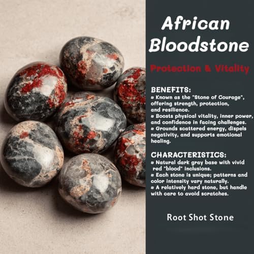 Natural Africa Bloodstone Oval Polished Worry Stones, Healing Crystal Indoor Fountain Stones Massage Energy Anxiety Relief Items