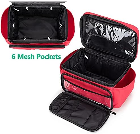 CURMIO Small Medicine Storage Bag Empty, Family First Aid Box, Pill Bottle Organizer for Emergency Medical Supplies, Red (Bag Only, Patent Pending)