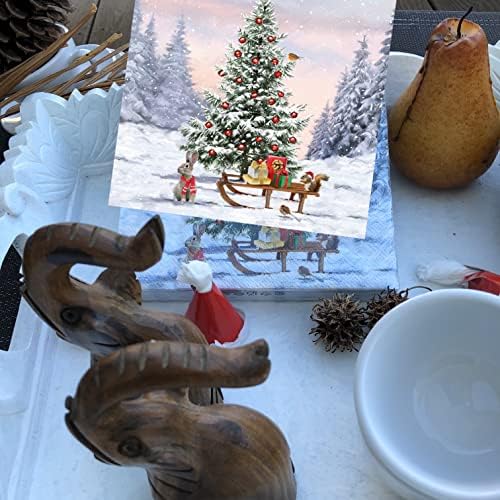 20-ct 3-Ply 13x13 Snowfun Christmas Napkins for Kids - Paper Napkins for Decoupage, Decorative Winter Animal Napkins With Tree