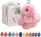 HUBAI Fuzzy Bunny Keychain with Tin Box, Cute Soft Easter Gift Plush Keychain for Backpack, Bag Charm Gift Key Chain