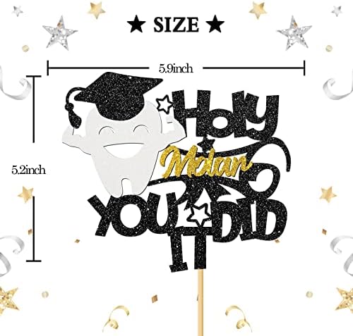Holy Molar You Did It Cake Topper, Congrats Doctor Cake Decor, Congrats Dentist Medical College Graduation Party Decorations, Black Glitter