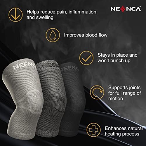 NEENCA Ultra-thin Knee Sleeve for Knee Pain, Lightest Knee Compression Sleeve with Graphene Ions Infused Fabric for Pain Relief, Swelling, Arthritis, Poor Circulation, Running, Sport