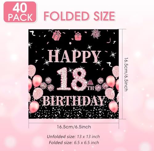 40Pcs Happy 18th Birthday Paper Napkins 18 Year Old Party Tableware Set Black Rose Gold Party Dinnerware for Girls or boys Birthday Decorations 6.5x6.5 Inches