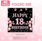 40Pcs Happy 18th Birthday Paper Napkins 18 Year Old Party Tableware Set Black Rose Gold Party Dinnerware for Girls or boys Birthday Decorations 6.5x6.5 Inches