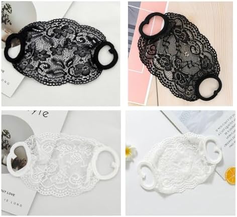 2 Pack Single Layer Lace Mask Sunscreen Masks Mesh Hollow Face Shield Mask Half Face Cover Travel Mask for Women and Girls(Black+White)