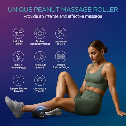 Vibrating Peanut Massage Ball Roller, Electric Double Lacrosse Massage Ball with 4 Intensities for Muscle Pain Relief, Rechargeable Deep Tissue Massage, Yoga Sports Fitness MB300 (Black)