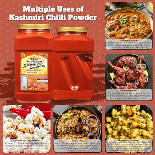 Rani Kashmiri Chilli Powder (Deggi Mirch, Low Heat) Ground Indian Spice 80oz (5lbs) 2.27kg PET Jar ~ All Natural | Salt-Free | Vegan | No Colors | Gluten Friendly | NON-GMO | Kosher | Indian Origin