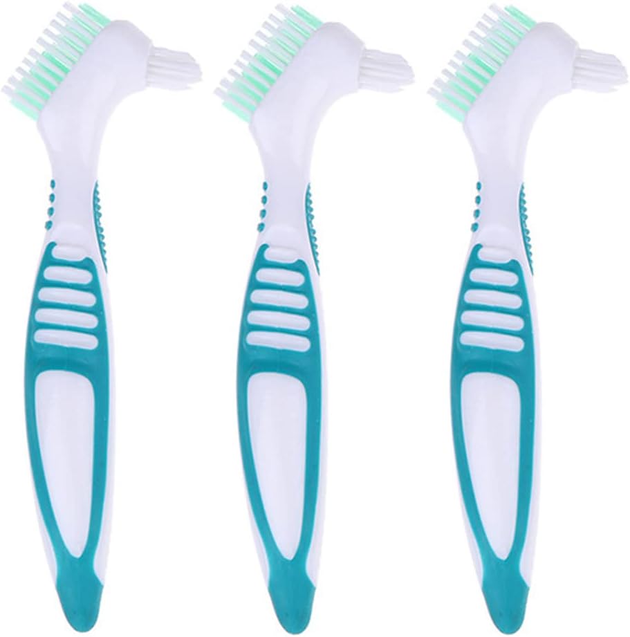 Angzhili 3 Pcs Denture Cleaning Brush,Portable Denture Brush Double Sided Brush for False Teeth Cleaning,Denture Care (Green)