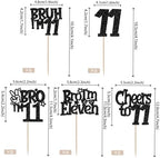30 PCS Bro I'm 11 Cupcake Toppers Glitter Happy 11th Birthday Cupcake Picks Bruh I'm 11 Cake Decoration Cheers to Eleven Years for Boys Brother 11th Birthday Party Cake Decorations Supplies Black