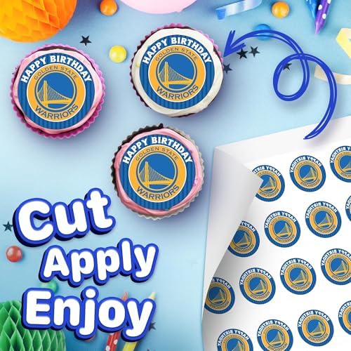 30 x Edible Cupcake Toppers – Golden State Hoop Themed Collection of Edible Cake Decorations | Uncut Edible on Wafer Sheet
