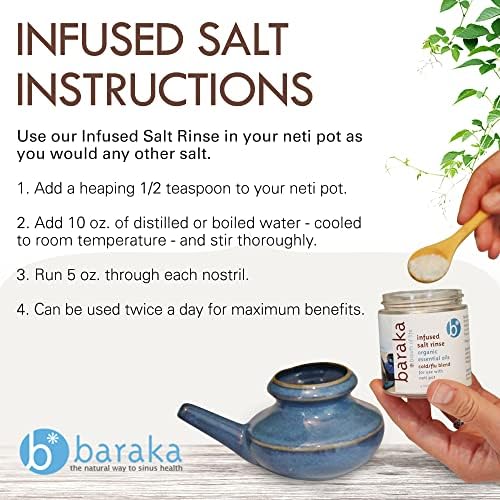 Baraka Infused Sea Salt - Sinus Rinse & Nose Cleaner, Nasal Rinse for Ceramic Neti Pot, Neti Salt w/Essential Oils of Virginia Cedarwood, Palmarosa, Green Myrtle, Fir Balsam & Rosemary - 4oz 1-Pack