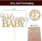 Welcome Baby Shower Cake Topper - Golden Glittering, New Baby, Welcome Baby Topper, Shower Topper，freshmen Take Pictures to Decorate and Smash the Cake