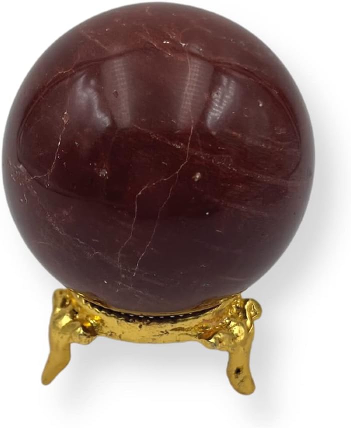 Wholesale Gem Shop Natural Quartz Red Jasper 40-45 mm Ball Sphere Gemstone A+ Hand Carved Crystal Altar Healing Devotional Focus Spiritual Chakra Cleansing Metaphysical Gift for Men Women with Stand