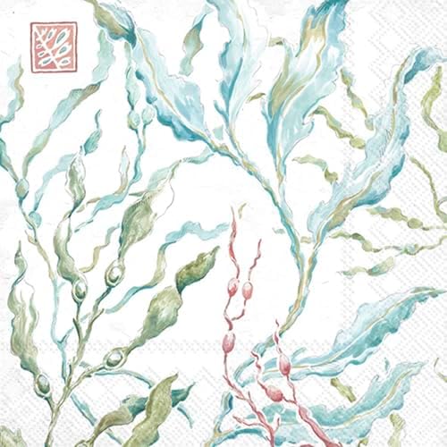 IHR Ideal Home Range Party Napkins Disposable 3-Ply Paper Lunch Napkin Pack, 6.5" x 6.5", Delicate Sea, 20-Count