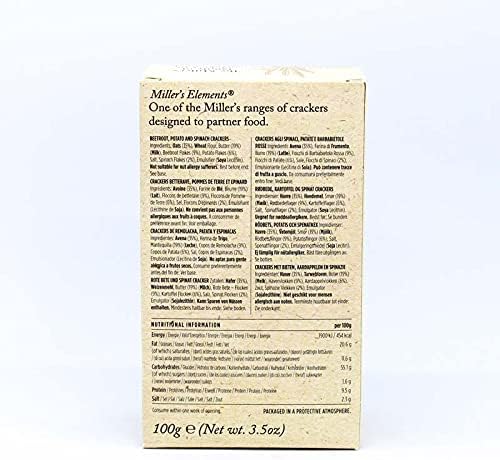 Miller's Elements Artisan Biscuits Earth Crackers | Made with Beetroot Potato & Spinach | Imported from England | 3.5 oz