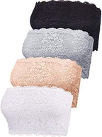 Boao 4 Pieces Women Floral Lace Bandeau Bra Strapless Cleavage Cover Tube Top Elastic Seamless Stretchy No Pad Bandeau Bra
