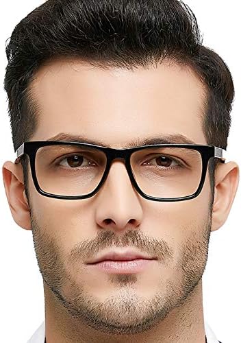 OCCI CHIARI Blue Light Filter Computer Glasses for Mens Rectangle Eyewear Clear Optical Eyeglasses Frame (M-OC7220 Black)