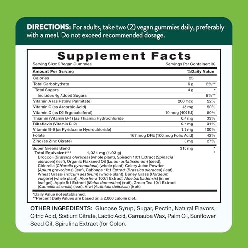 Nature's Truth Super Greens Gummies | 60 Count | Vegan, Non-GMO & Gluten Free | Made with Real Greens | Apple Flavor