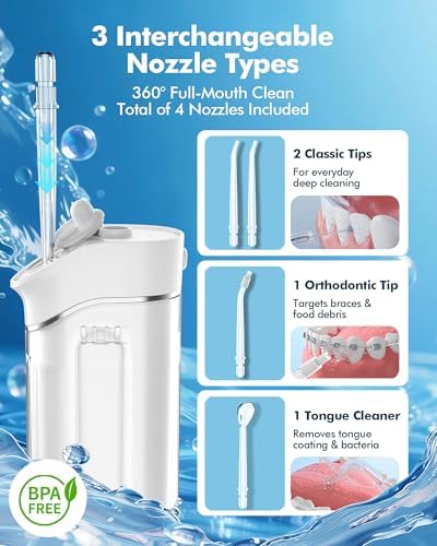 Water Flosser Travel Mini Cordless Portable: 5 Modes Water Dental Floss with Telescopic Water Tank, 4 Tips, IPX7 Waterproof Oral Irrigator for Teeth Cleaning, Orthodontic, Braces Dental Care