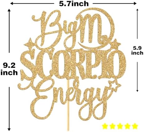 Big Scorpio Energy Cake Topper, Happy Birthday Scorpio in October/November, Scorpio Season, 12 Zodiac Constellation Theme Birthday Party Decoration Supplies, Gold Glitter
