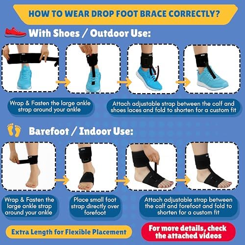 Premium Adjustable Drop Foot Brace For Walking Foot Up AFO Brace Unisex Fits for Right Left Ankle Foot Orthosis Ankle Brace Support Improve Walking Gait