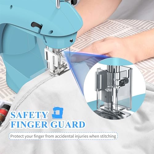 KPCB Tech Sewing Machine for Beginners [Full Set] with Finger Guard and Fabric Bundles - Mini Electric Sewing Machine with Sewing Kits, Foot Pedal, US Adapter and Extension Table