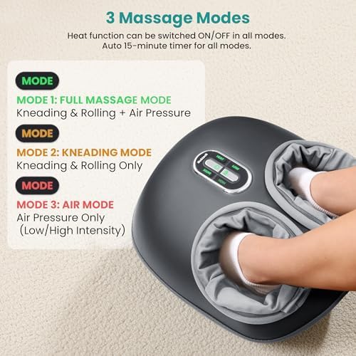 Nekteck Shiatsu Foot Massager with Heat [2026 Upgraded], 3 Modes Deep Kneading Therapy Air Compression, Feet Massage for Plantar Fasciitis, Relaxation Gifts for Men Women Mom Dad Birthday Mother's Day
