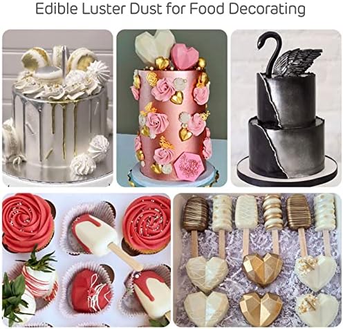 Silver Edible Luster Dust 10 Grams, Food Grade Cake Luster Dust Tasteless Dessert Dusting Powders for Baking Cherrysea Food Coloring Powder for Cupcakes, Cake Pops,Fondant,Chocolate, Candy