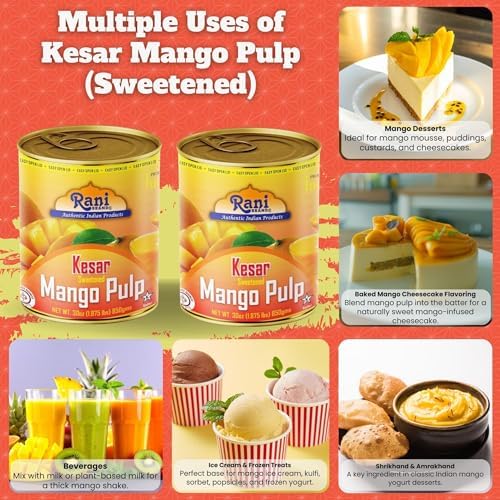 Rani Mango Pulp Puree (Makes Mango Lassi Shakes) Kesar Sweetened 30oz (1.875lbs) 850g Pack of 2 ~ Kosher | All Natural | NON-GMO | Vegan | No colors | Gluten Friendly | Indian Origin