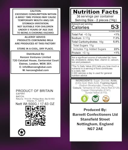 Barnetts Mega Sour Candy Fruits Mix Fizz Assorted 500g – Handmade British Hard Sweets – Extreme Sour Candy Challenge