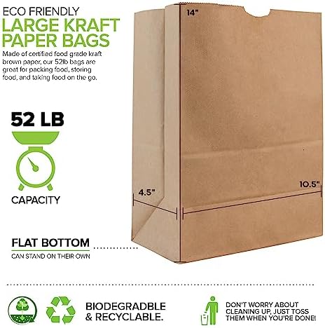 Stock Your Home 52 lb Kraft Brown Paper Bags (50 Count) – Bulk Large Grocery Bags for Shopping