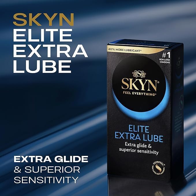 SKYN Elite Extra Lube Condoms – 12 Count – Ultra-Thin, Lubricated Latex-Free Condoms with Extra-Silky Lubricant