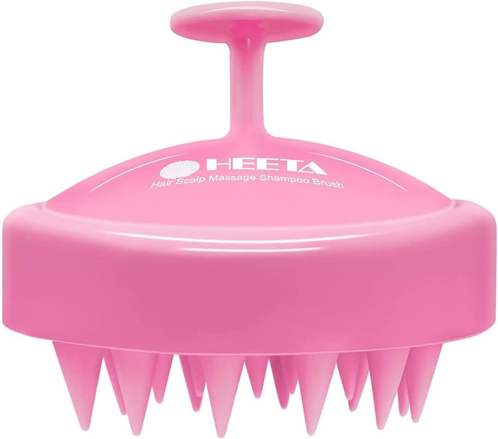 HEETA Scalp Massager Hair Growth, Soft Silicone Scalp Scrubber Shampoo Brush for Exfoliation, Dandruff Removal Head Massage Stress Relax, Wet & Dry Use for Thick Thin Curly Hair Care, Cherry Pink