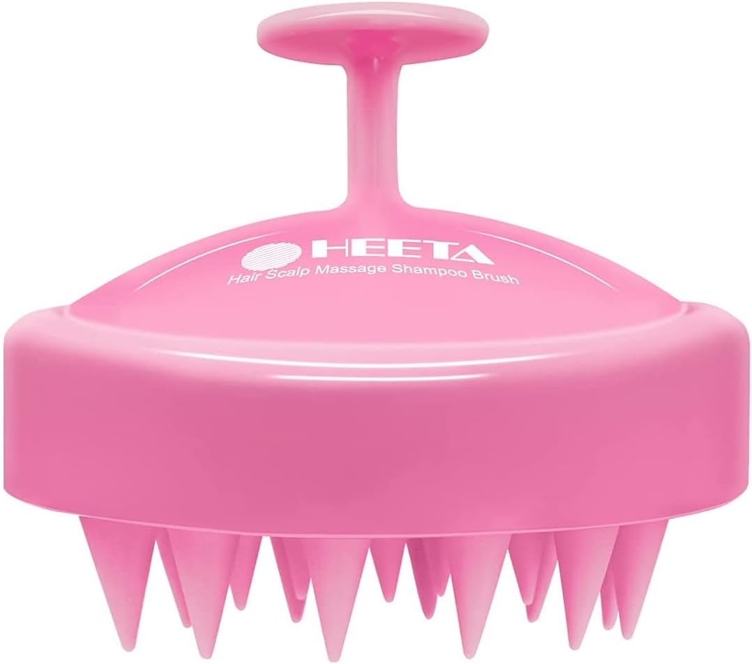 HEETA Scalp Massager Hair Growth, Soft Silicone Scalp Scrubber Shampoo Brush for Exfoliation, Dandruff Removal Head Massage Stress Relax, Wet & Dry Use for Thick Thin Curly Hair Care, Cherry Pink