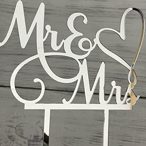 JIEEIN Mr and Mrs Cake Topper - Bride and Groom Sign Wedding, Engagement Cake Toppers Decoration, Mirror Silver Acrylic