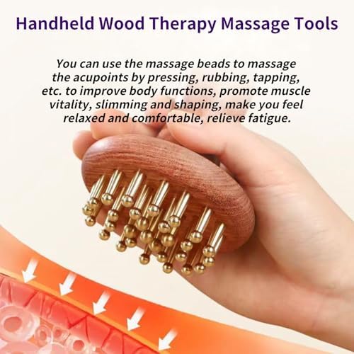 Wood Therapy Massage Tools 29-Teeth Copper Head Massager, Home SPA Body Relaxing and Stress Relief Handheld Massager, for Legs, Arms, Neck, Shoulder (1 Pcs)
