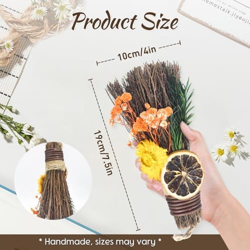 Cinnamon Broom 7.5 Inch Mini Spring Floral Cinnamon Broomstick Scented Natural Herbal Protection Handmade Witch Broom for Altar Spring Flower Home Wall Porch Decoration