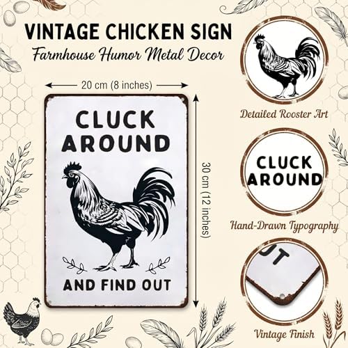 Smilelife Funny Chicken Gifts Chicken Cluck Around and Find Out Tin Sign for Home Farm Chicken Coop Farmhouse Kitchen Garden Decor 8 X 12 Inch (3020)
