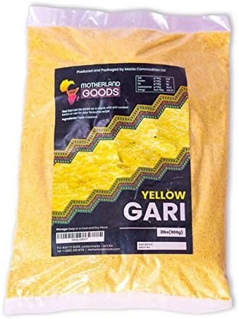 MOTHERLAND GOODS Yellow West African Gari - Premium Ghana Garri - Gluten Free, Fine Quality Cassava Grits (4 lbs)
