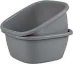 2-Pack 16 Quart Plastic Wash Basin, Square Dish Pan Tub, Grey