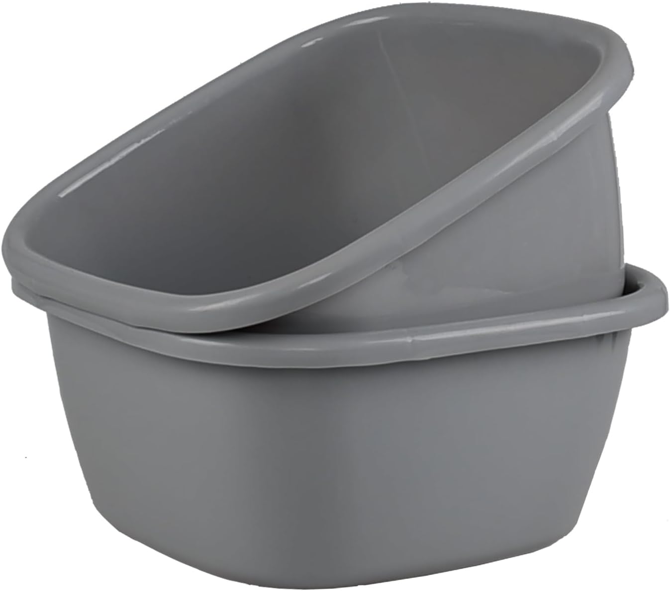2-Pack 16 Quart Plastic Wash Basin, Square Dish Pan Tub, Grey