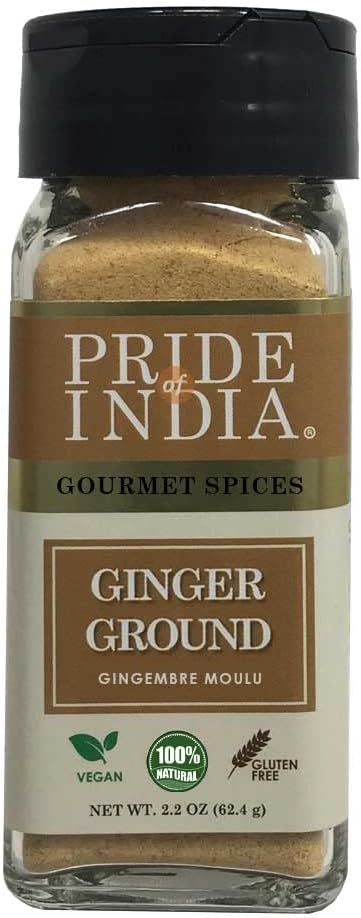 Pride of India – Ginger Fine Ground – Gourmet Spice – Blends Well – Good for Cooking/Baking/Tea & More – No Additives – Fresh Root Powder – Easy to Use – 2.2 oz. Small Dual Sifter Bottle