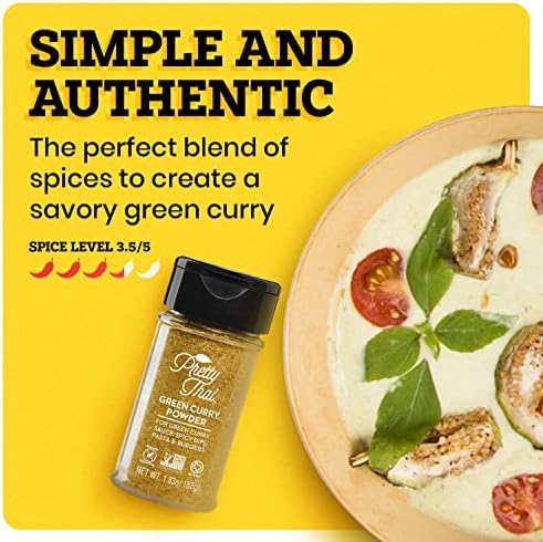 Pretty Thai Green Curry Powder, Authentic Gluten Free, Certified Non GMO, Sodium Free Seasoning for Curry Sauce, Pasta Sauce & Thai Food