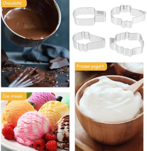 4pcs Stainless Steel Cookie Cutters Set Ice Cream Shape Metal Cookie Molds Baking Tools for Homemade Biscuits and Fondant Decorating