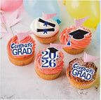 50Pcs Edible 2026 Graduation Cupcake Toppers, Wafer Paper Class of 2026 Decorations Grad Cap Cupcake Picks for 2026 Graduation Theme Party Cake Decor (Blue)