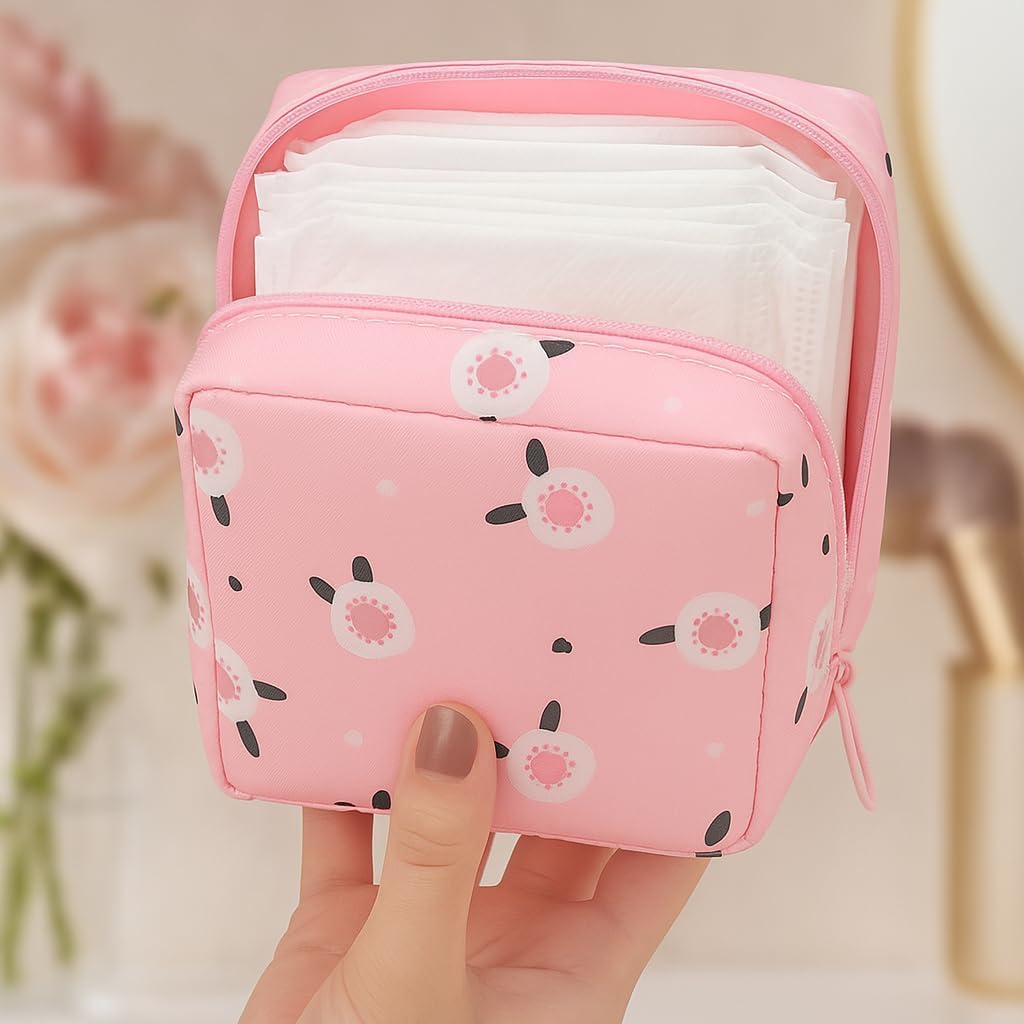 Period Pouch Sanitary Pad Storage Bag Women‘s ’Tampon Organizer Small Makeup Pouch with Zipper Travel Portable, Pink